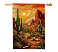Drapeau de jardin au coucher du soleil du désert, paysage de cactus orange, décoration extérieure, drapeau double face en toile de jute pour fête d'été, décoration de pelouse, 71,1 x 101,6 cm