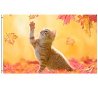 Drapeau De Jardin Autumn Fall Cat Maple Leaves Thanksgiving Holiday Garden Flag Antifouling Drapeau De Bienvenue Amusante Pride Flag Pour Patio Pavillon Pelouse 152X90CM