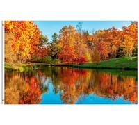 Drapeau De Jardin Autumn Landscape Fall Golden Trees Foliage Leaves Lake Drapeaus Décoratif Amusante Drapeau De Bienvenue Premium Pride Flag Pour Pavillon Patio Cour 152X90CM