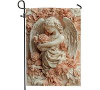 Drapeau de jardin avec ange floral printanier, bannière double face en toile de jute pour décoration de pelouse, drapeau religieux saisonnier de cour 30,5 x 45,7 cm