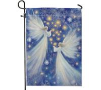 Drapeau de jardin avec anges - Étoiles magiques d'hiver - Flocons de neige - Bleu - Double face - Décoration extérieure pour extérieur, terrasse, pelouse, porche, entrée, camping - 30,5 x 45,7 cm