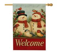 Drapeau de jardin avec bonshommes de neige d'hiver, bannière de bienvenue rouge avec oiseaux, drapeau décoratif double face pour vacances en plein air décoration de pelouse 71,1 x 101,6 cm