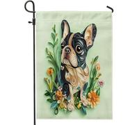 Drapeau de jardin avec bouledogue français de printemps - 30,5 x 45,7 cm - Double face pour décoration extérieure, chiot amusant - En toile florale - Pour maison, animal domestique - Petit drapeau de