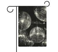 Drapeau de jardin avec boules disco noires et blanches en toile de jute double face 30,5 x 45,7 cm