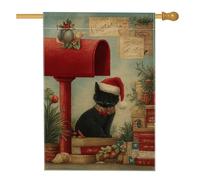 Drapeau de jardin avec chat de Noël, bannière décorative de boîte aux lettres rouge, drapeau de cour double face en toile de jute, décoration festive de pelouse extérieure 71,1 x 101,6 cm