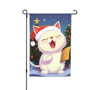 Drapeau de jardin avec chat mignon chantant des chants de Noël, 30,5 x 45,7 cm, printemps, été, automne, hiver, drapeaux saisonniers double face, bannière d'extérieur et d'intérieur pour décoration de