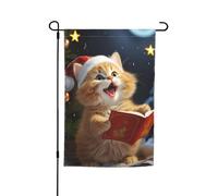 Drapeau de jardin avec chat mignon chantant des chants de Noël, 30,5 x 45,7 cm, vertical double face, drapeau de bienvenue pour les vacances saisonnières, bannière extérieure pour décoration