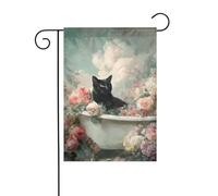 Drapeau de jardin avec chat noir et roses dans une vieille baignoire - 30 x 45 cm - Vertical double face - Décoration extérieure de ferme