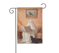 Drapeau de jardin avec chat noir - Motif fantôme mignon lisant un journal - 30 x 45 cm - Double face - Pour ferme, vacances, extérieur, décoration extérieure