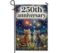 Drapeau de jardin avec chats, feux d'artifice festifs, papillons, anniversaire de mariage, bleu, double face, petit drapeau de jardin, cour pour extérieur, porche, pelouse, terrasse, 30,5 x 45,7 cm