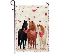 Drapeau de jardin avec chevaux, bandanas romantiques à cœurs fantaisistes rouges double face en toile de jute pour extérieur, porche, pelouse, terrasse, 30,5 x 45,7 cm