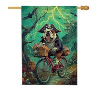 Drapeau de jardin avec chiens pirates d'Halloween, bannière décorative pour chien, drapeau double face en toile de jute pour décoration de pelouse, décoration de fête amusante 71 x 101 cm
