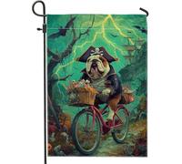 Drapeau de jardin avec chiens pirates d'Halloween, bannière décorative pour chien, drapeau double face en toile de jute pour décoration de pelouse, décoration de fête amusante 30,5 x 45,7 cm