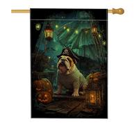 Drapeau de jardin avec chiens pirates d'Halloween, chien noir avec lanternes citrouille, décoration extérieure, bannière double face en toile de jute pour décoration de pelouse d'automne, 71 x 101,6