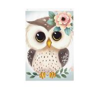 Drapeau de jardin avec chouette mignonne avec fleurs - 61 x 91 cm - Double face - Ne se décolore pas - Toile de fond pour photo - Bannière pour cour, porche, pelouse, décoration extérieure