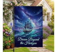 Drapeau de jardin avec citation céleste 30,5 x 45,7 cm | Fond galaxie, drapeau de pelouse, horizon nocturne céleste, thème aventure nautique, citation inspirante, paysage océanique