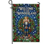 Drapeau de jardin avec citation de bienvenue de Noël Casse-noisette 30,5 x | Branches de pin, drapeau de pelouse, baies de houx, pommes de pin, flocons de neige, thème du pays des merveilles d'hiver