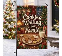 Drapeau de jardin avec citation de biscuits en pain d'épice de Noël 30,5 x | Scène de cheminée, drapeau de pelouse, bas, lait et biscuits, décoration de jardin d'hiver, sentiment de vacances