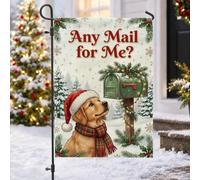 Drapeau de jardin avec citation de boîte aux lettres Golden Retriever 30,5 | Chapeau de Père Noël, drapeau de pelouse, écharpe à carreaux, boîte aux lettres d'hiver, pins enneigés