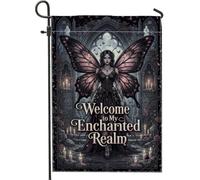 Drapeau de jardin avec citation de fée gothique 30,5 x 45,7 cm | Architecture gothique, drapeau de pelouse, ailes de papillon, atmosphère aux chandelles, art fantastique mystique