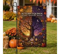 Drapeau de jardin avec citation de l'équinoxe d'automne Arbres de vie 30,5 | Thème équinoxe d'automne, drapeau de cour, illustration d'arbres de vie, motifs célestes mystiques, feuillage d'automne