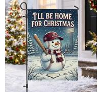 Drapeau de jardin avec citation de Noël bonhomme de neige 30,5 x 45,7 cm | Thème baseball, drapeau de cour, sports d'hiver, champ couvert de neige, sentiment de vacances, décoration de cour extérieure