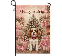 Drapeau de jardin avec citation de Noël Cavalier King Charles Spaniel 30,5 | Arbre de Noël, drapeau de cour, boîtes cadeaux, cheminée, bas, décoration pour amoureux des animaux, drapeau de cour