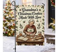 Drapeau de jardin avec citation de Noël pour grand-mère 30,5 x 45,7 cm | Biscuit en pain d'épices, drapeau de cour, rouleau à pâtisserie, baies de houx, branches de pin, livre de recettes