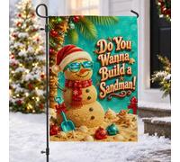 Drapeau de jardin avec citation de Noël Tropical Beach Sandman 30,5 x 45,7 | Thème tropical, drapeau de pelouse, décoration d'hiver côtière, bonhomme de neige de plage, signalisation de cour festive