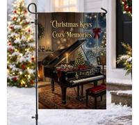 Drapeau de jardin avec citation de piano musical de Noël 30,5 x 45,7 cm | Thème musical, drapeau de cour, soirée d'hiver, cheminée confortable, décoration saisonnière élégante, esthétique piano