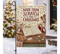 Drapeau de jardin avec citation de recettes de pâtisserie de Noël 30,5 x | Livre de recettes, drapeau de pelouse, biscuits en pain d'épices, rouleau à pâtisserie, boîtes de cuisine