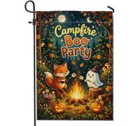 Drapeau de jardin avec citation d'Halloween - 30,5 x 45,7 cm | Paysage forestier, drapeau de cour, torréfaction des guimauves, jack-o-lanternes, nuit au clair de lune, animaux de la forêt