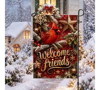 Drapeau de jardin avec citation d'hiver Cardinal Welcome Friends 30,5 x 45,7 cm