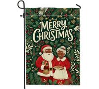 Drapeau de jardin avec citation du Père Noël et Mme Claus 30,5 x 45,7 cm | Mme Claus, drapeau de cour, biscuit, branches de pin, guirlandes lumineuses, baies festives, décoration de maison de vacances