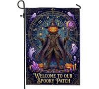 Drapeau de jardin avec citation du zodiaque citrouilles mystiques 30,5 x | Thème astrologique du zodiaque, drapeau de cour, illustrations de fantômes mystiques, accents de cristal