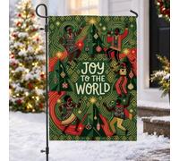 Drapeau de jardin avec citation Joy To The World - Danseurs - 30,5 x 45,7 | Citation Joy To The World, drapeau de cour, motifs d'inspiration africaine, pins décoratifs, décoration de cour saisonnière