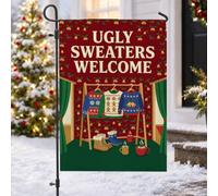 Drapeau de jardin avec citation moche en tricot 30,5 x 45,7 cm | Pull moche pour fête, drapeau de cour, décorations de maison de vacances, décoration de cour d'hiver