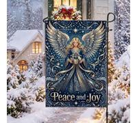 Drapeau de jardin avec citation « Peace And Joy » - 30,5 x 45,7 cm | Détails en filigrane doré, drapeau de cour, fond d'horizon nocturne d'hiver, sentiment religieux, affichage saisonnier