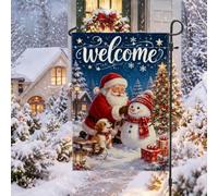 Drapeau de jardin avec citation Père Noël et bonhomme de neige 30,5 x 45,7 | Compagnon pour chiot, drapeau de pelouse, personnage de bonhomme de neige, silhouette de nuit étoilée, script de bienvenue