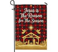 Drapeau de jardin avec citation religieuse de Noël 30,5 x 45,7 cm | Plaid de buffle, drapeau de pelouse, anges dorés, thème religieux, décoration de cour extérieure, vacances d'hiver