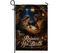 Drapeau de jardin avec citation religieuse de Noël 30,5 x 45,7 cm | Thème religieux, drapeau de cour, motif agneau, lanterne chaude, décoration de cour extérieure, accents saisonniers d'hiver
