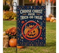 Drapeau de jardin avec citation religieuse sur la foi d'Halloween 30,5 x | Citation religieuse, drapeau de pelouse, feuilles d'érable d'automne, symboles de croix, décoration de pelouse extérieure
