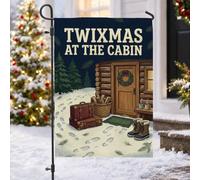 Drapeau de jardin avec citation Winter Cabin Getaway 30,5 x 45,7 cm | Thème de voyage d'hiver, drapeau de pelouse, décoration de cabane rustique, paysage enneigé, escapade de vacances confortable
