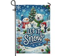 Drapeau de jardin avec citation « Winter Friends Snow Man » - 30,5 x 45,7 | Ours polaire, drapeau de cour, pingouin, arbre décoré, flocons de neige d'hiver, baies de houx, décoration de cour extérieure