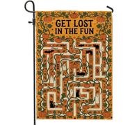 Drapeau de jardin avec citrouilles de labyrinthe d'Halloween 30,5 x 45,7 cm | Puzzle labyrinthe effrayant, drapeau de cour, chats noirs et fantômes, citrouilles d'automne, décoration extérieure