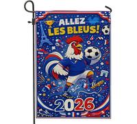 Drapeau de jardin avec coq - Ballon de football - Tour de Paris - Bleu - Double face - Petit drapeau de jardin - Pour extérieur, terrasse, pelouse, porche, balcon - 30,5 x 45,7 cm