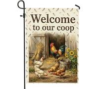 Drapeau de jardin avec coq, ferme rustique, poulets, tournesols, marron, double face, petit drapeau de jardin, cour, pour extérieur, pelouse, porche, terrasse, entrée, 30,5 x 45,7 cm
