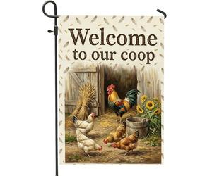 Drapeau de jardin avec coq, ferme rustique, poulets, tournesols, marron, double face, petit drapeau de jardin, cour, pour extérieur, pelouse, porche, terrasse, entrée, 30,5 x 45,7 cm