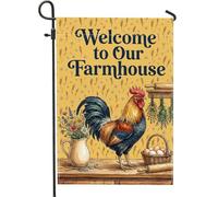 Drapeau de jardin avec coq - Fleurs rustiques - Jaune - Double face - Petit drapeau de jardin - Pour extérieur, porche, pelouse, patio, terrasse - 30,5 x 45,7 cm