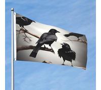Drapeau de jardin avec corbeau noir sur une branche - 61 x 91 cm - Double face - Ne se décolore pas - Drapeau de jardin avec bannière extérieure en laiton - Décoration pour cour, porche, pelouse